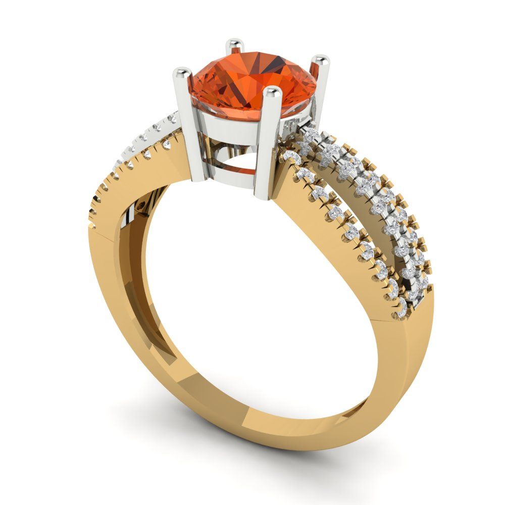 1.27 cttw Zirconia Simulated Red Diamond Solitaire with Zirconia Simulated Diamond Accents Engagement Ring - Solid  Yellow/White Gold (VVS1, Round Cut,6.5mm)
