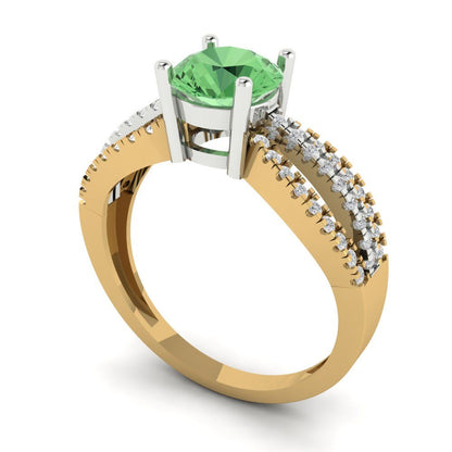 1.27 cttw Zirconia Simulated Green Diamond Solitaire with Zirconia Simulated Diamond Accents Engagement Ring - Solid Gold (VVS1, Round Cut,6.5mm)
