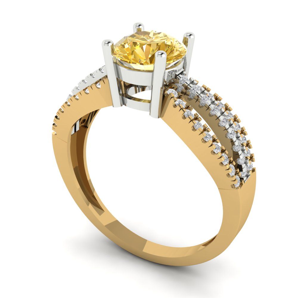 1.27 cttw Yellow Moissanite Solitaire with Zirconia Simulated Diamond Accents Engagement Ring - Solid  Yellow/White Gold (VVS1, Round Cut,6.5mm)
