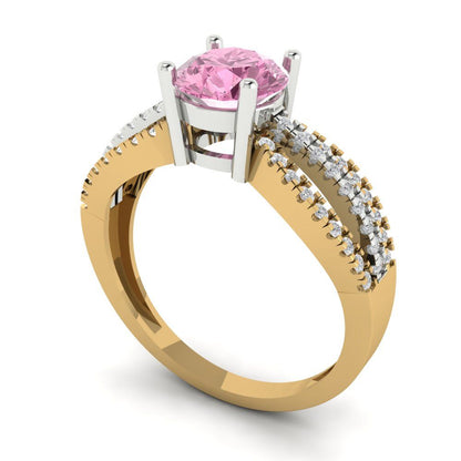 1.27 cttw Zirconia Simulated Pink Diamond Solitaire with Zirconia Simulated Diamond Accents Engagement Ring - Solid Gold (VVS1, Round Cut,6.5mm)
