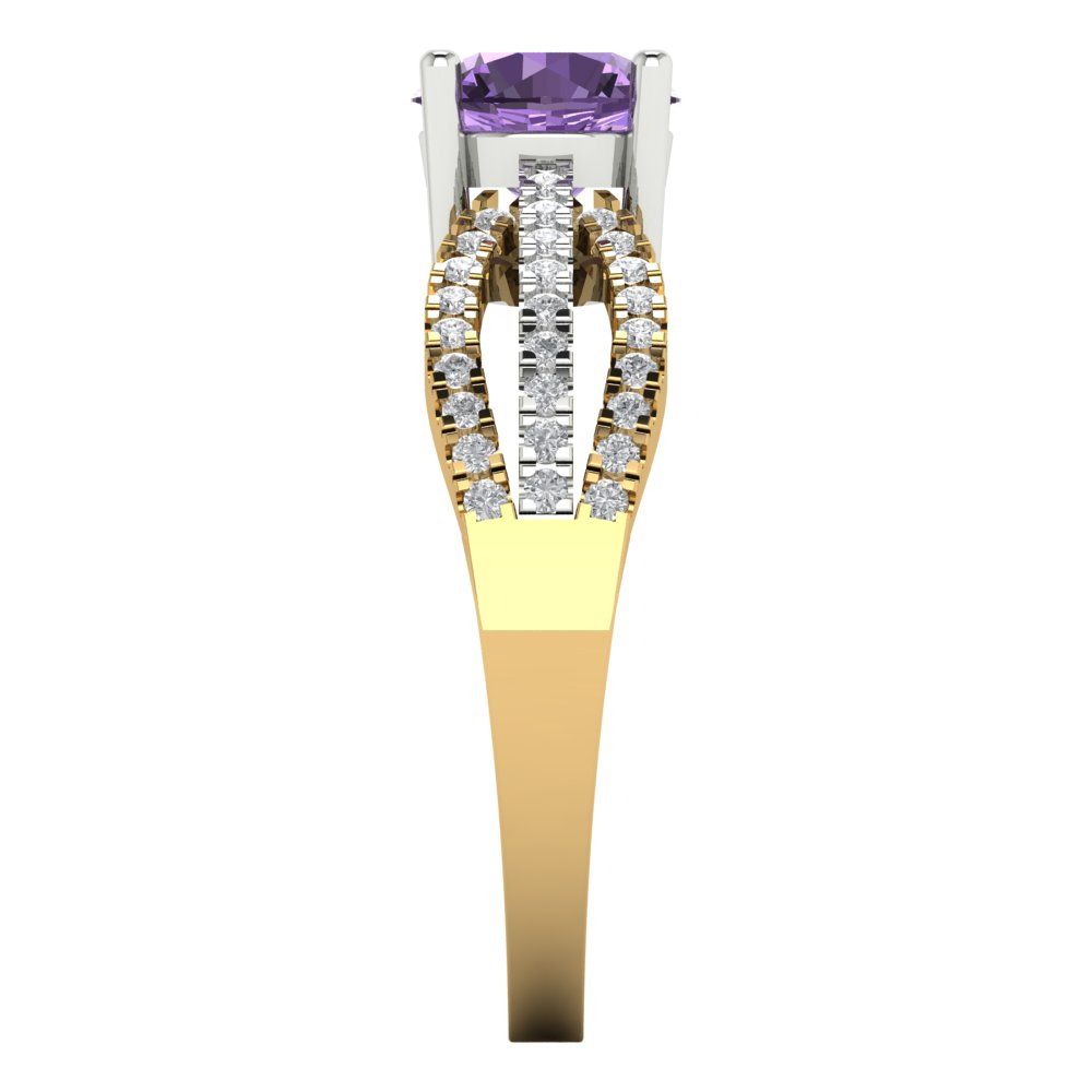1.27 cttw Simulated Alexandrite Solitaire with Zirconia Simulated Diamond Accents Engagement Ring - Solid  Yellow/White Gold (VVS1, Round Cut,6.5mm)