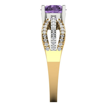1.27 cttw Simulated Alexandrite Solitaire with Zirconia Simulated Diamond Accents Engagement Ring - Solid  Yellow/White Gold (VVS1, Round Cut,6.5mm)