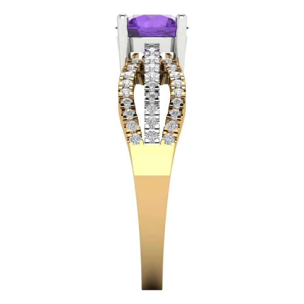 1.27 cttw Natural Amethyst Solitaire with Zirconia Simulated Diamond Accents Engagement Ring - Solid  Yellow/White Gold (VVS1, Round Cut,6.5mm)