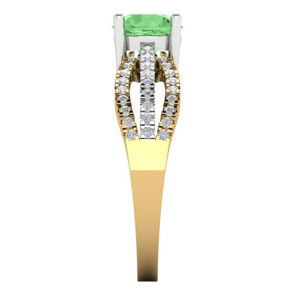 1.27 cttw Zirconia Simulated Green Diamond Solitaire with Zirconia Simulated Diamond Accents Engagement Ring - Solid Gold (VVS1, Round Cut,6.5mm)