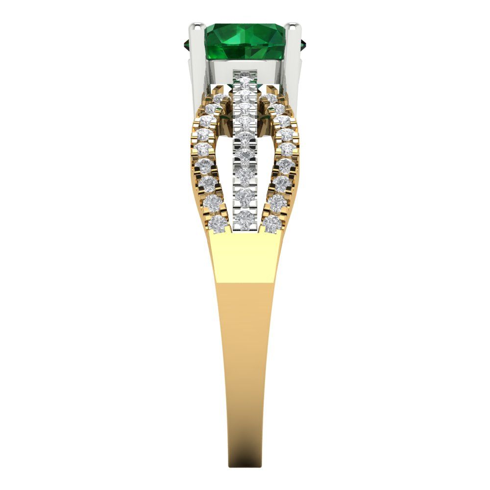 1.27 cttw Simulated Emerald Solitaire with Zirconia Simulated Diamond Accents Engagement Ring - Solid Gold (Round Cut,6.5mm)