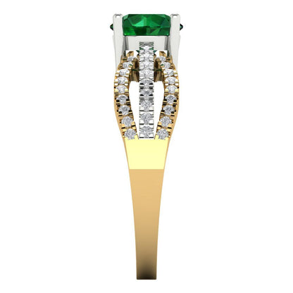 1.27 cttw Simulated Emerald Solitaire with Zirconia Simulated Diamond Accents Engagement Ring - Solid Gold (Round Cut,6.5mm)