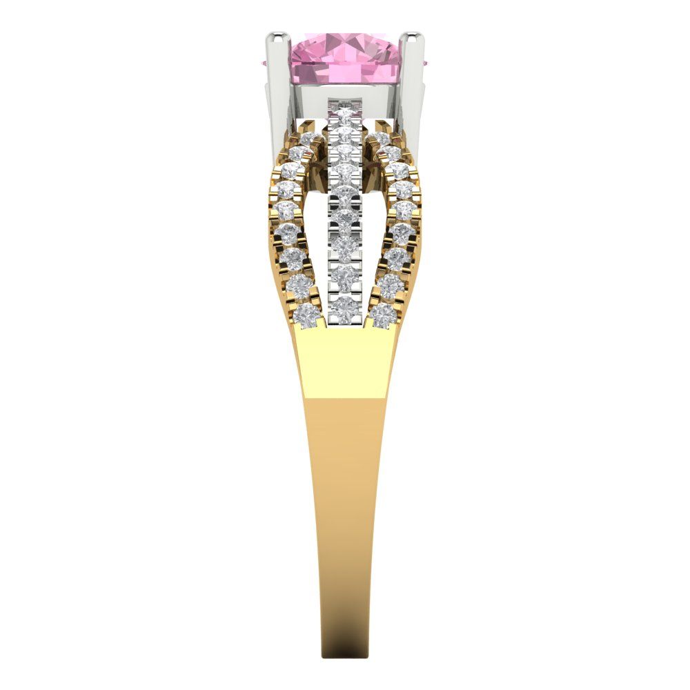 1.27 cttw Zirconia Simulated Pink Diamond Solitaire with Zirconia Simulated Diamond Accents Engagement Ring - Solid Gold (VVS1, Round Cut,6.5mm)