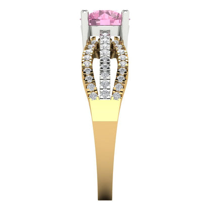 1.27 cttw Zirconia Simulated Pink Diamond Solitaire with Zirconia Simulated Diamond Accents Engagement Ring - Solid Gold (VVS1, Round Cut,6.5mm)