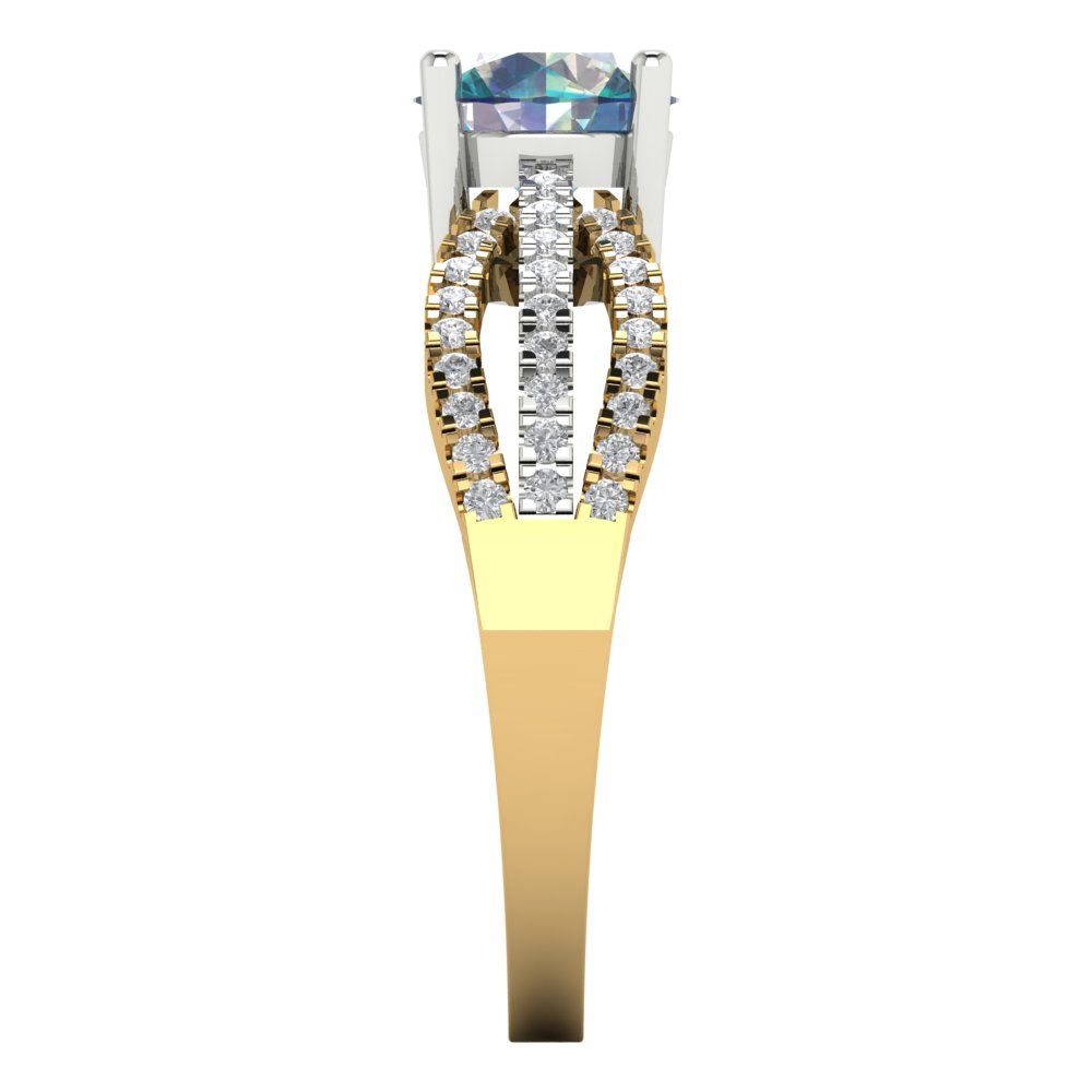 1.27 cttw Blue Moissanite Solitaire with Zirconia Simulated Diamond Accents Engagement Ring - Solid  Yellow/White Gold (VVS1, Round Cut,6.5mm)