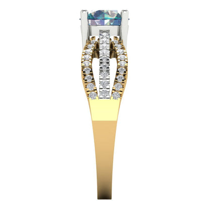 1.27 cttw Blue Moissanite Solitaire with Zirconia Simulated Diamond Accents Engagement Ring - Solid  Yellow/White Gold (VVS1, Round Cut,6.5mm)