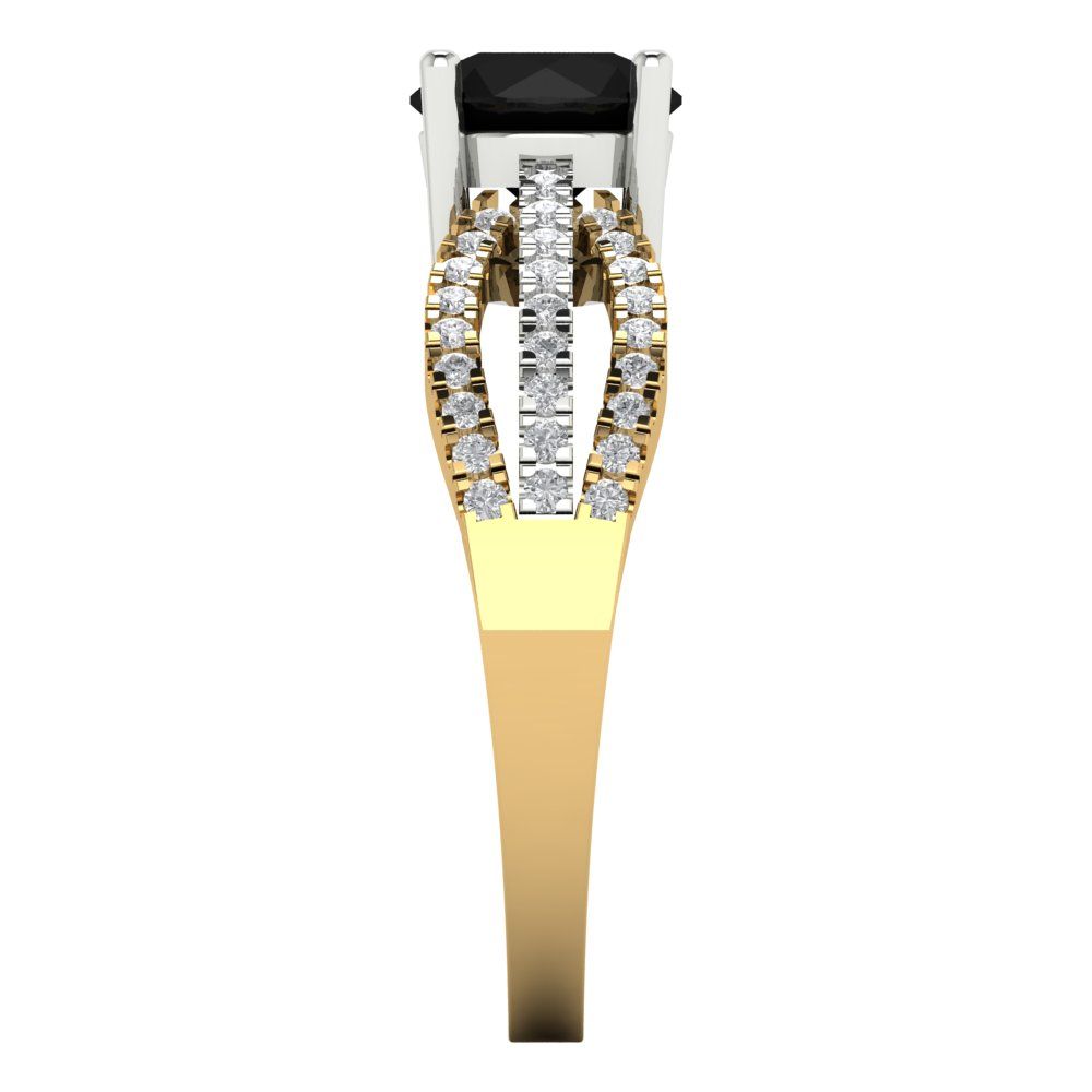 1.27 cttw Natural Onyx Solitaire with Zirconia Simulated Diamond Accents Engagement Ring - Solid Gold (Round Cut,6.5mm)