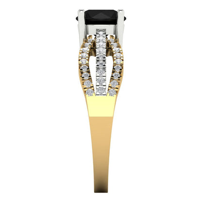 1.27 cttw Natural Onyx Solitaire with Zirconia Simulated Diamond Accents Engagement Ring - Solid Gold (Round Cut,6.5mm)