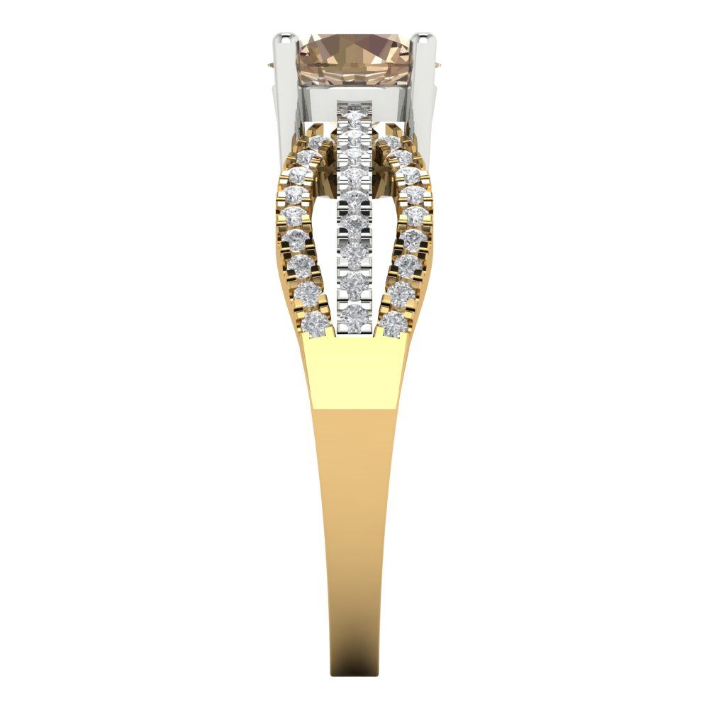 1.27 cttw Yellow Moissanite Solitaire with Zirconia Simulated Diamond Accents Engagement Ring - Solid  Yellow/White Gold (VVS1, Round Cut,6.5mm)