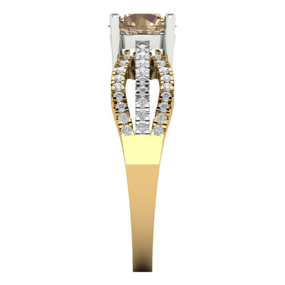 1.27 cttw Yellow Moissanite Solitaire with Zirconia Simulated Diamond Accents Engagement Ring - Solid  Yellow/White Gold (VVS1, Round Cut,6.5mm)