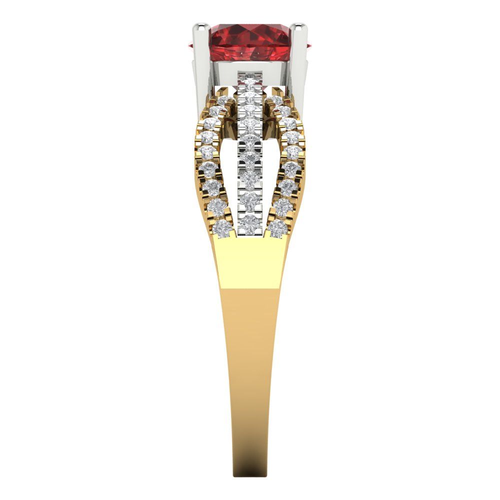 1.27 cttw Natural Garnet Solitaire with Zirconia Simulated Diamond Accents Engagement Ring - Solid Gold (Round Cut,6.5mm)