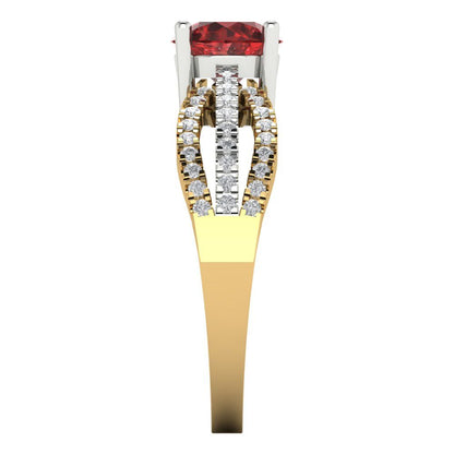 1.27 cttw Natural Garnet Solitaire with Zirconia Simulated Diamond Accents Engagement Ring - Solid Gold (Round Cut,6.5mm)