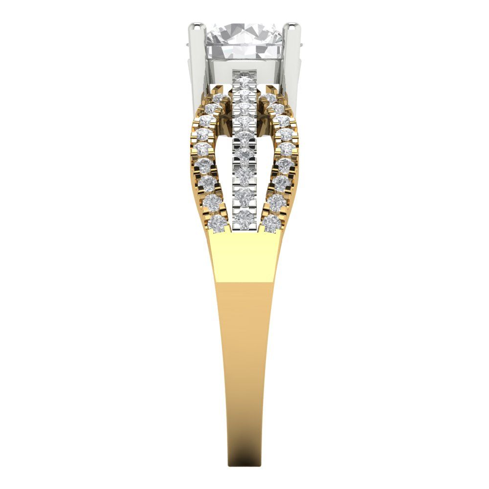 1.27 cttw Moissanite Solitaire with Zirconia Simulated Diamond Accents Engagement Ring - Solid  Yellow/White Gold (VVS1, Round Cut,6.5mm)