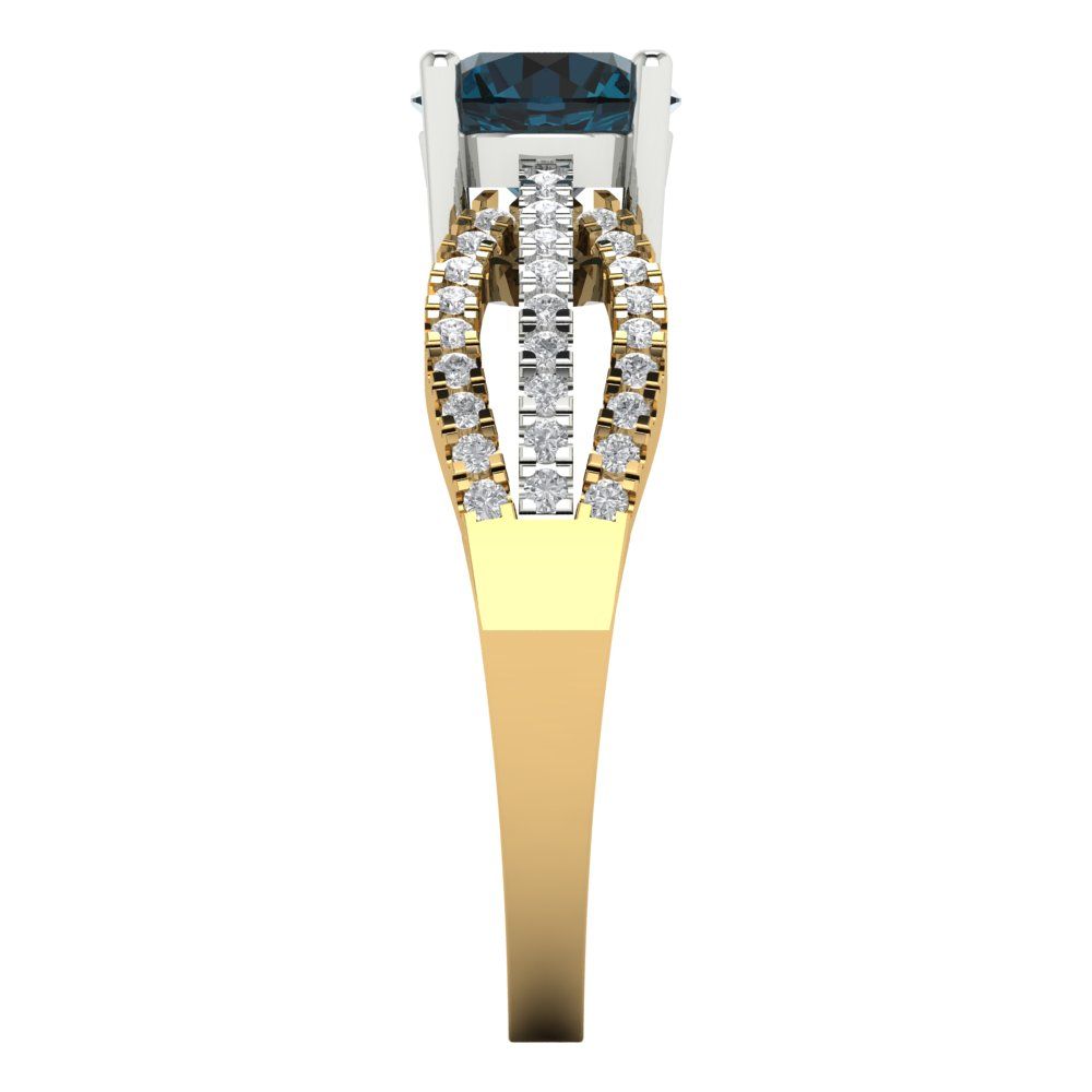 1.27 cttw Natural London Blue Topaz Solitaire with Zirconia Simulated Diamond Accents Engagement Ring - Solid Gold (Round Cut,6.5mm)