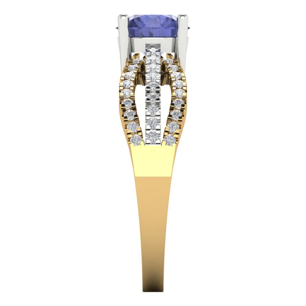 1.27 cttw Simulated Tanzanite Solitaire with Zirconia Simulated Diamond Accents Engagement Ring - Solid  Yellow/White Gold (VVS1, Round Cut,6.5mm)