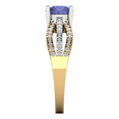 1.27 cttw Simulated Tanzanite Solitaire with Zirconia Simulated Diamond Accents Engagement Ring - Solid  Yellow/White Gold (VVS1, Round Cut,6.5mm)