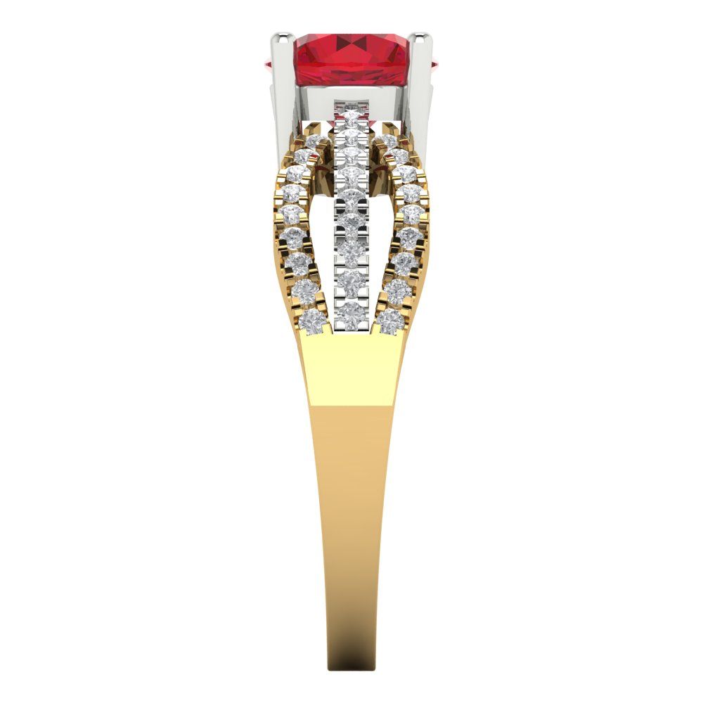 1.27 cttw Simulated Pink Tourmaline Solitaire with Zirconia Simulated Diamond Accents Engagement Ring - Solid  Yellow/White Gold (VVS1, Round Cut,6.5mm)