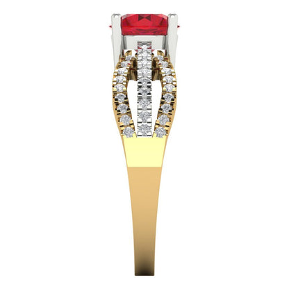 1.27 cttw Simulated Pink Tourmaline Solitaire with Zirconia Simulated Diamond Accents Engagement Ring - Solid  Yellow/White Gold (VVS1, Round Cut,6.5mm)