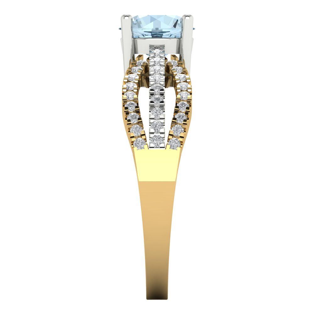 1.27 cttw Natural Sky Blue Topaz Solitaire with Zirconia Simulated Diamond Accents Engagement Ring - Solid  Yellow/White Gold (VVS1, Round Cut,6.5mm)