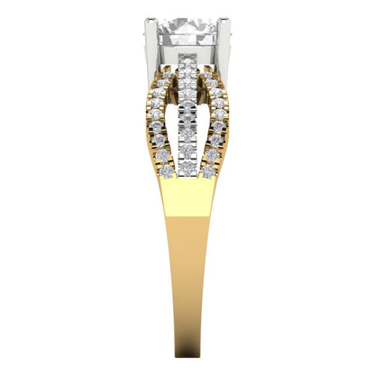 1.27 cttw White Sapphire Solitaire with Zirconia Simulated Diamond Accents Engagement Ring - Solid  Yellow/White Gold (VVS1, Round Cut,6.5mm)