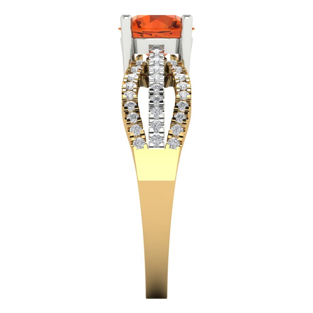 1.27 cttw Zirconia Simulated Red Diamond Solitaire with Zirconia Simulated Diamond Accents Engagement Ring - Solid  Yellow/White Gold (VVS1, Round Cut,6.5mm)