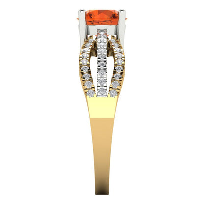 1.27 cttw Zirconia Simulated Red Diamond Solitaire with Zirconia Simulated Diamond Accents Engagement Ring - Solid  Yellow/White Gold (VVS1, Round Cut,6.5mm)