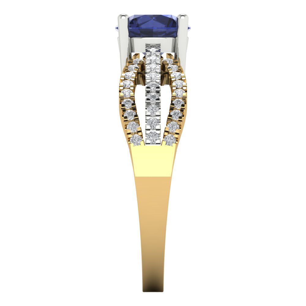 1.27 cttw Simulated Blue Sapphire Solitaire with Zirconia Simulated Diamond Accents Engagement Ring - Solid Gold (Round Cut,6.5mm)
