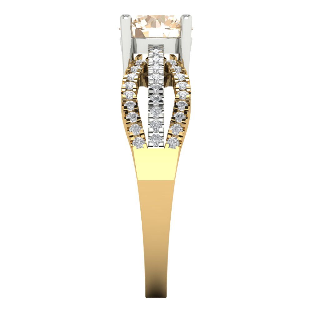 1.27 cttw Natural Morganite Solitaire with Zirconia Simulated Diamond Accents Engagement Ring - Solid  Yellow/White Gold (VVS1, Round Cut,6.5mm)
