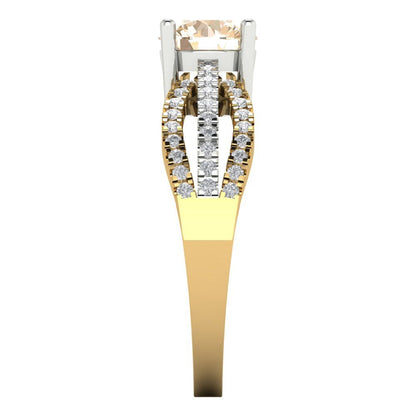 1.27 cttw Natural Morganite Solitaire with Zirconia Simulated Diamond Accents Engagement Ring - Solid  Yellow/White Gold (VVS1, Round Cut,6.5mm)