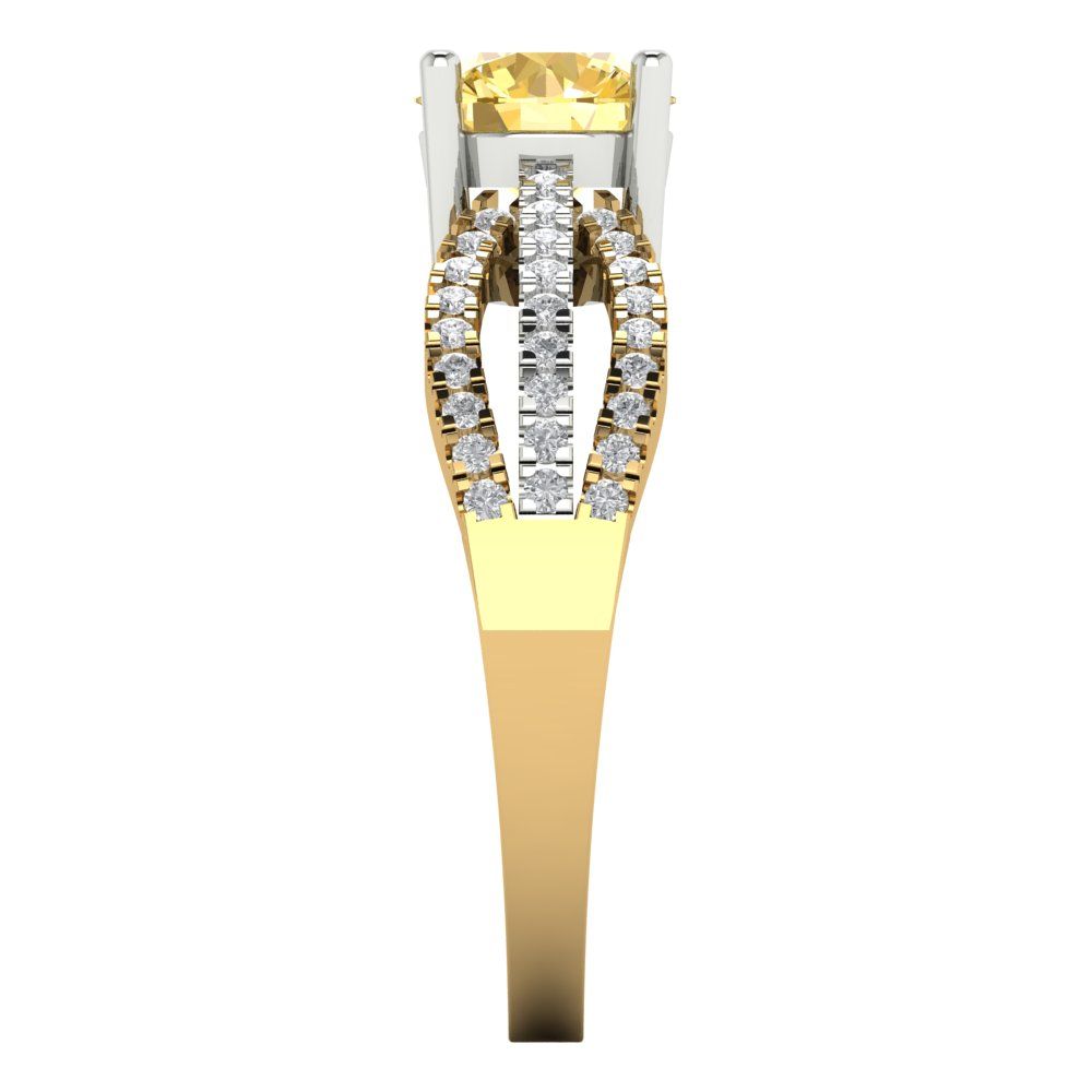 1.27 cttw Zirconia Simulated Yellow Diamond Solitaire with Zirconia Simulated Diamond Accents Engagement Ring - Solid  Yellow/White Gold (VVS1, Round Cut,6.5mm)