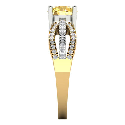 1.27 cttw Zirconia Simulated Yellow Diamond Solitaire with Zirconia Simulated Diamond Accents Engagement Ring - Solid  Yellow/White Gold (VVS1, Round Cut,6.5mm)