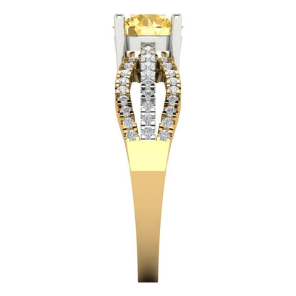 1.27 cttw Natural Citrine Solitaire with Zirconia Simulated Diamond Accents Engagement Ring - Solid Gold (Round Cut,6.5mm)