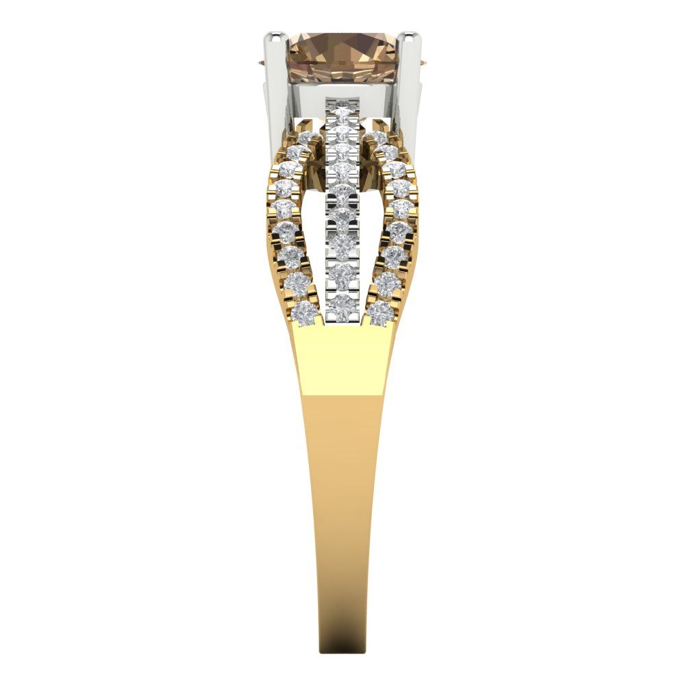 1.27 cttw Zirconia Simulated Champagne Diamond Solitaire with Zirconia Simulated Diamond Accents Engagement Ring - Solid  Yellow/White Gold (VVS1, Round Cut,6.5mm)