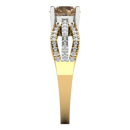 1.27 cttw Zirconia Simulated Champagne Diamond Solitaire with Zirconia Simulated Diamond Accents Engagement Ring - Solid  Yellow/White Gold (VVS1, Round Cut,6.5mm)