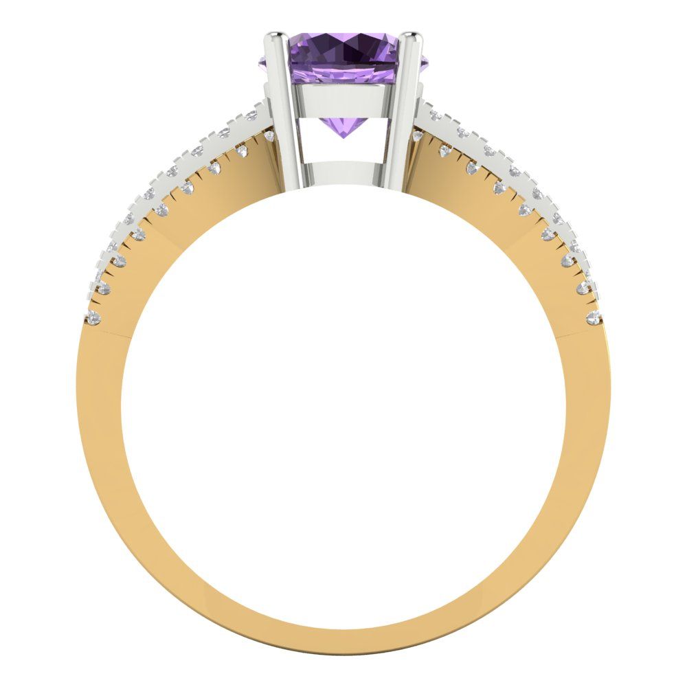 1.27 cttw Simulated Alexandrite Solitaire with Zirconia Simulated Diamond Accents Engagement Ring - Solid  Yellow/White Gold (VVS1, Round Cut,6.5mm)