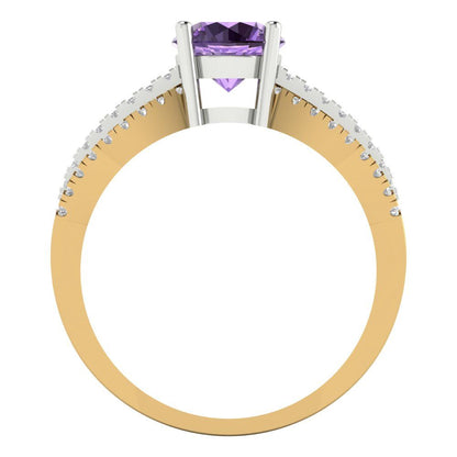 1.27 cttw Simulated Alexandrite Solitaire with Zirconia Simulated Diamond Accents Engagement Ring - Solid  Yellow/White Gold (VVS1, Round Cut,6.5mm)