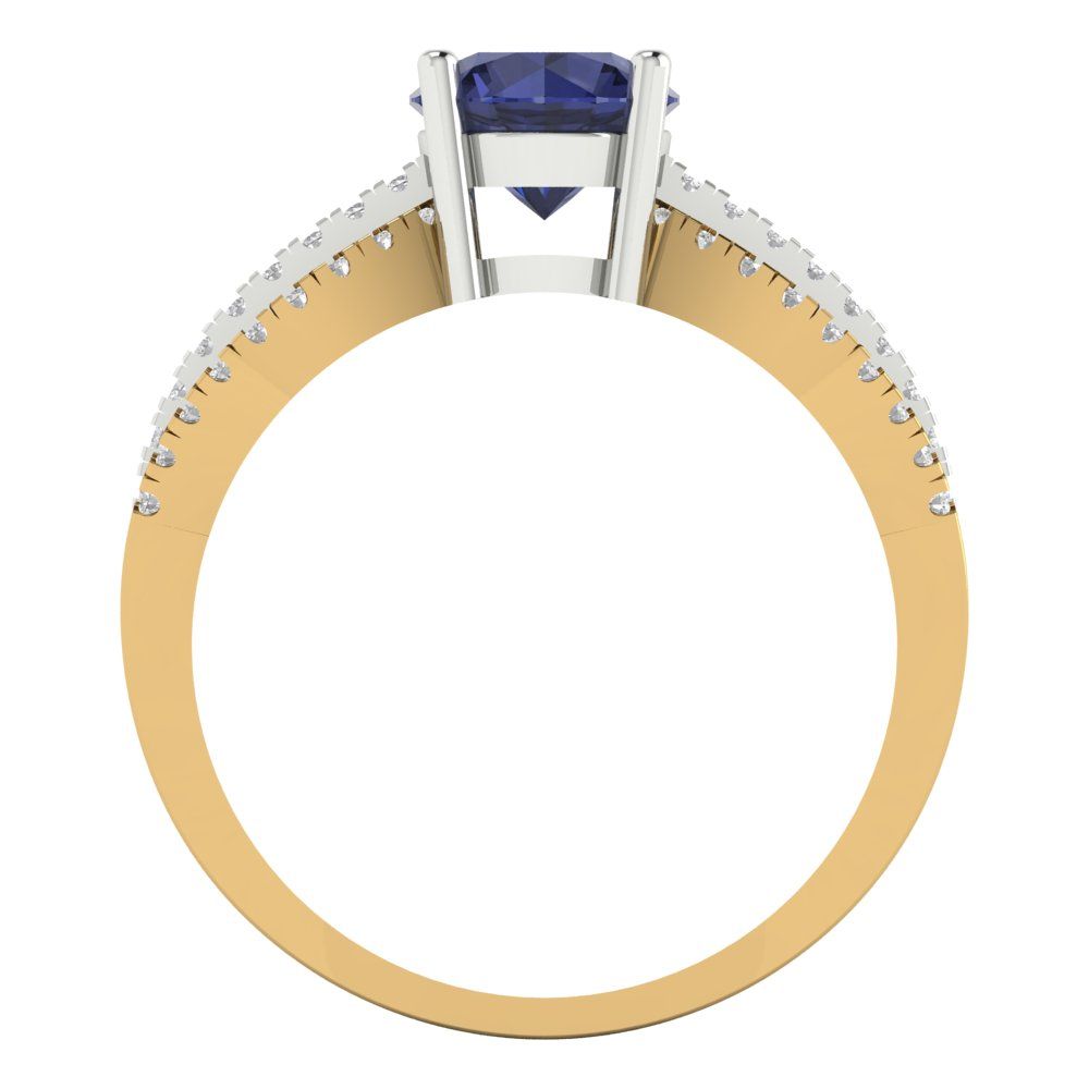 1.27 cttw Simulated Blue Sapphire Solitaire with Zirconia Simulated Diamond Accents Engagement Ring - Solid Gold (Round Cut,6.5mm)