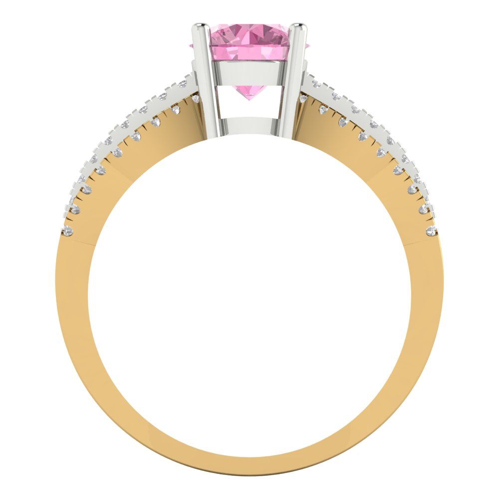 1.27 cttw Zirconia Simulated Pink Diamond Solitaire with Zirconia Simulated Diamond Accents Engagement Ring - Solid Gold (VVS1, Round Cut,6.5mm)