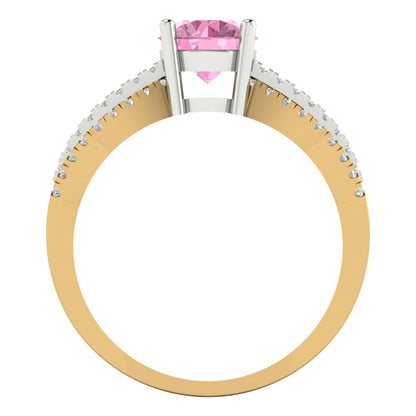 1.27 cttw Zirconia Simulated Pink Diamond Solitaire with Zirconia Simulated Diamond Accents Engagement Ring - Solid Gold (VVS1, Round Cut,6.5mm)