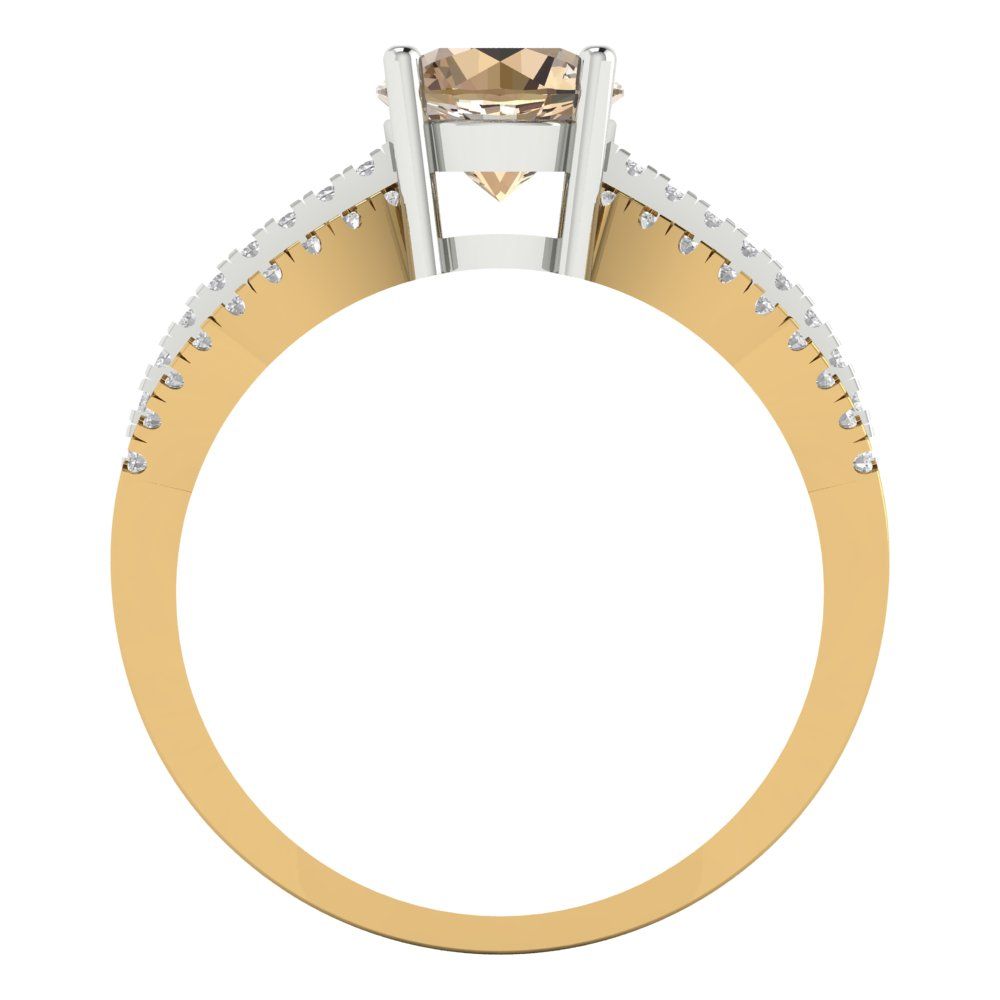 1.27 cttw Yellow Moissanite Solitaire with Zirconia Simulated Diamond Accents Engagement Ring - Solid  Yellow/White Gold (VVS1, Round Cut,6.5mm)
