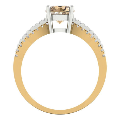 1.27 cttw Yellow Moissanite Solitaire with Zirconia Simulated Diamond Accents Engagement Ring - Solid  Yellow/White Gold (VVS1, Round Cut,6.5mm)