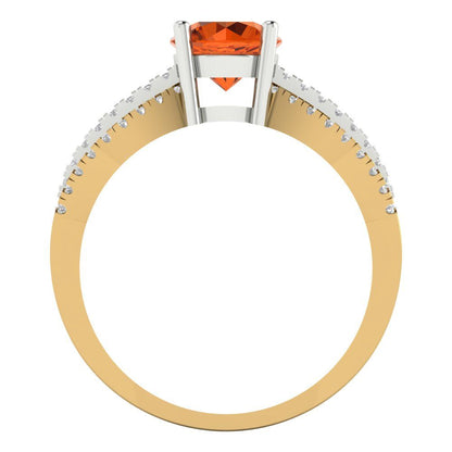 1.27 cttw Simulated Pink Tourmaline Solitaire with Zirconia Simulated Diamond Accents Engagement Ring - Solid  Yellow/White Gold (VVS1, Round Cut,6.5mm)