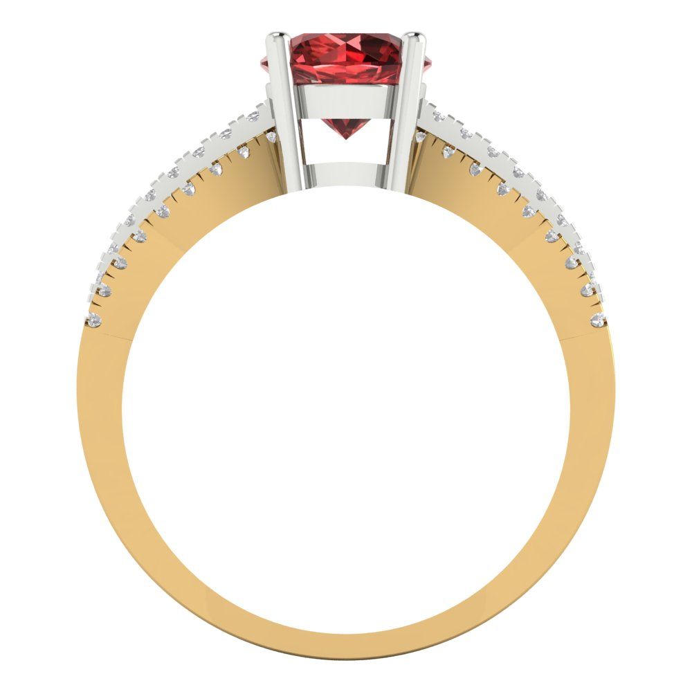 1.27 cttw Natural Garnet Solitaire with Zirconia Simulated Diamond Accents Engagement Ring - Solid Gold (Round Cut,6.5mm)