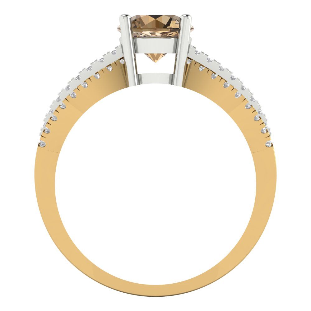 1.27 cttw Zirconia Simulated Champagne Diamond Solitaire with Zirconia Simulated Diamond Accents Engagement Ring - Solid  Yellow/White Gold (VVS1, Round Cut,6.5mm)