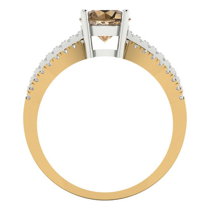 1.27 cttw Zirconia Simulated Champagne Diamond Solitaire with Zirconia Simulated Diamond Accents Engagement Ring - Solid  Yellow/White Gold (VVS1, Round Cut,6.5mm)