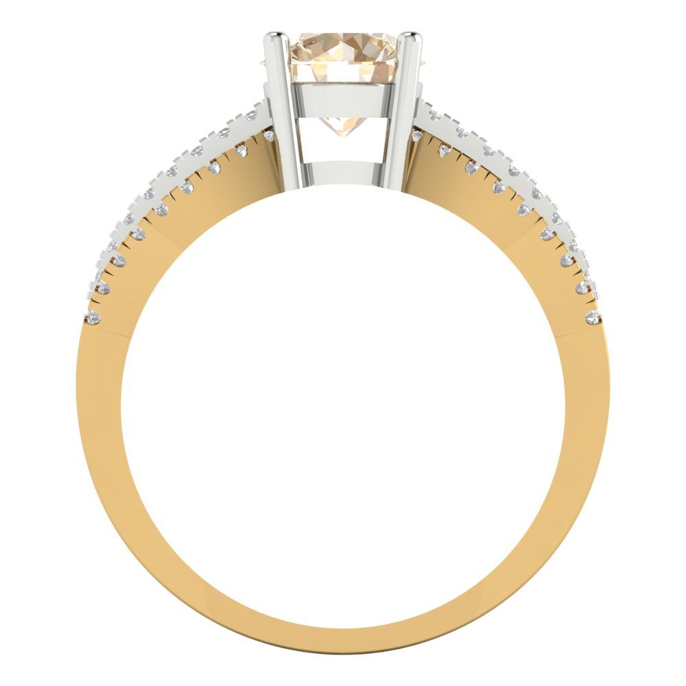 1.27 cttw Natural Morganite Solitaire with Zirconia Simulated Diamond Accents Engagement Ring - Solid  Yellow/White Gold (VVS1, Round Cut,6.5mm)